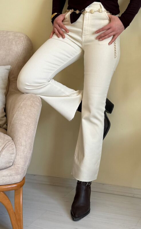 Flare kot pantolon ekru